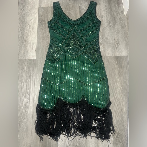 Fundaisy 1920 gatspy Sequin Fringed Paisley flapper   Embellished Dress/Size L - Picture 1 of 14
